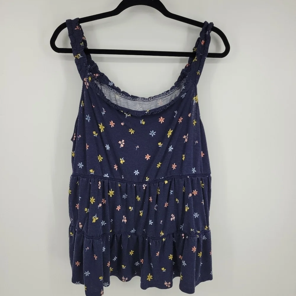 Torrid Womens Navy Ditsy Super Soft Slub Tiered Off the Should Top Size‎ 4X
